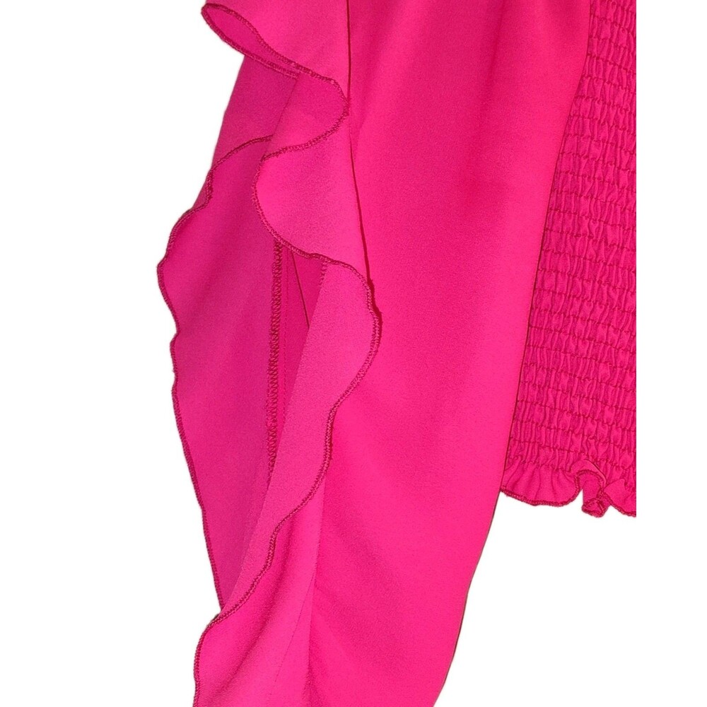 MARIA JOSÉ Hot Pink Smocked Ruffle Sleeve Off-The-Shoulder Crop Top M/G - Picture 10 of 12